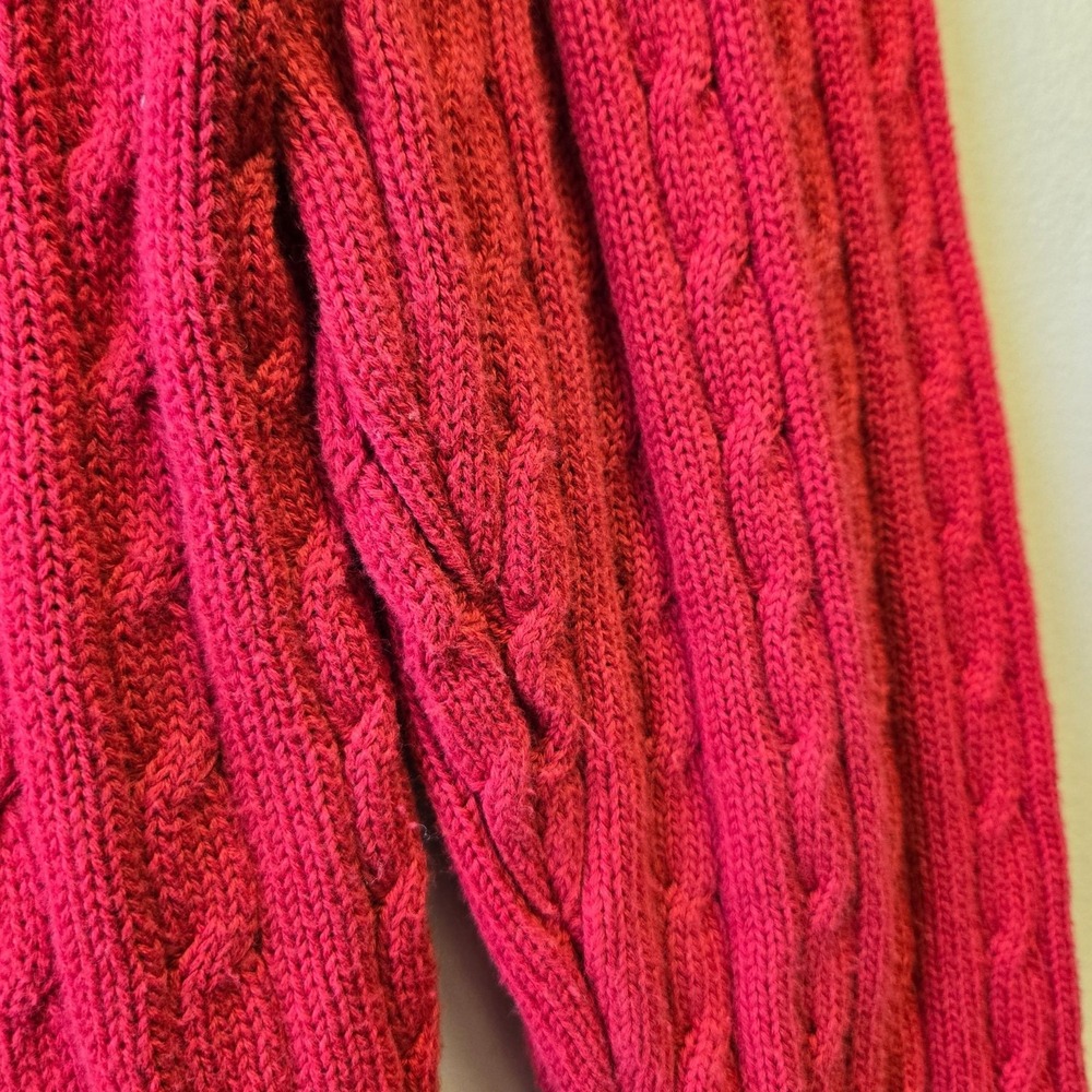 Cabin Core Cable Knit Sweater PM Red Cotton Crew Neck Preppy Pullover PM Red - Picture 7 of 9